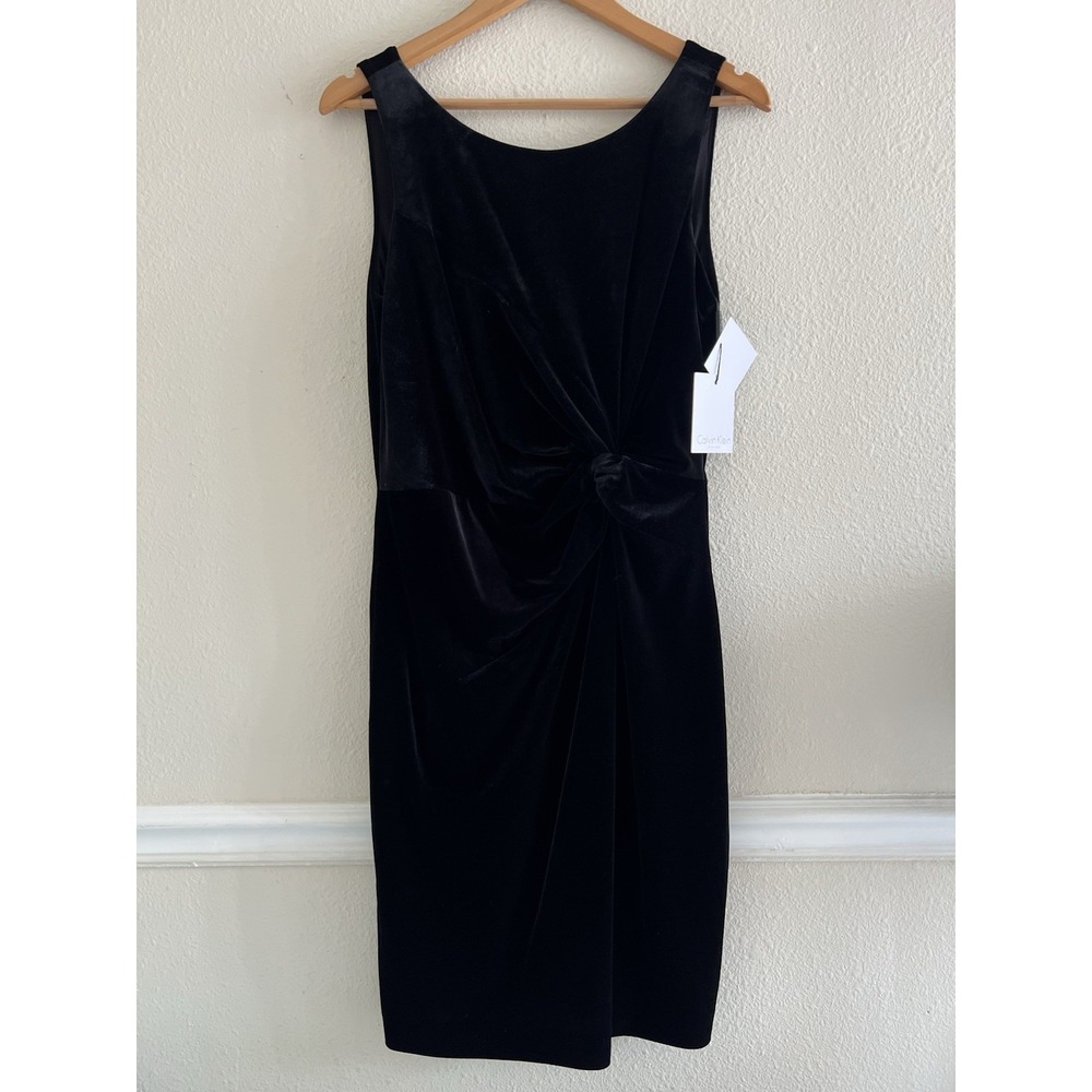 Calvin Klein Black Velvet Dress Size 10 Twist Side Knot Whimsigoth Cocktail Luxe